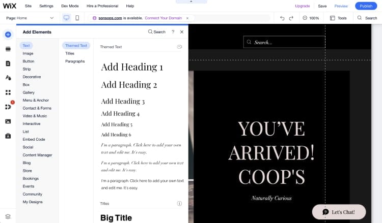 Opening the “add element” section